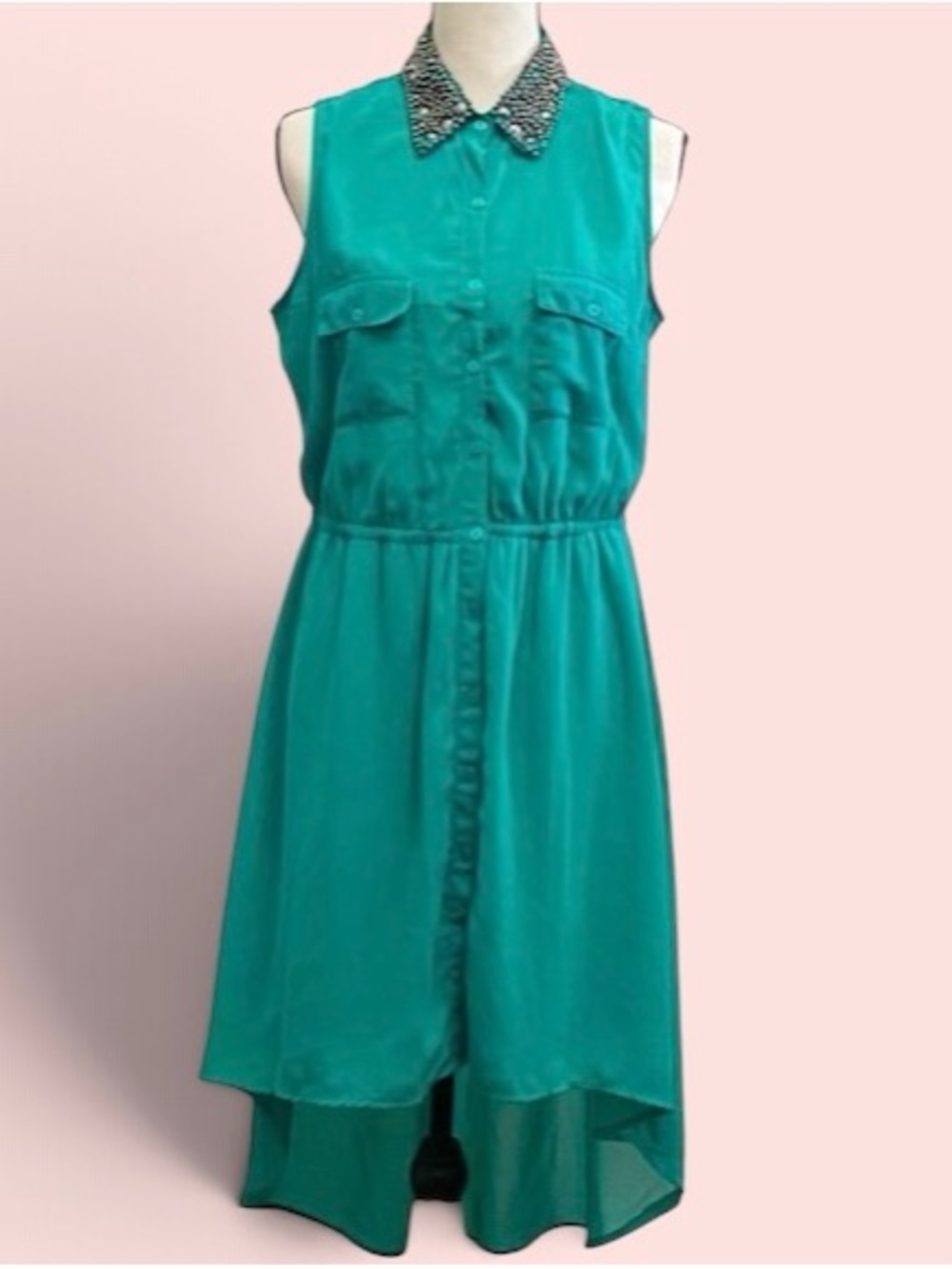 3/$10 Fun & Flirt Dress XL High Low Green Beaded Collar